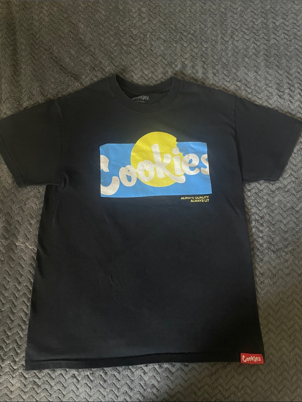 Cookies Black Short Sleeve Logo Tee with Yellow & Blue Graphic